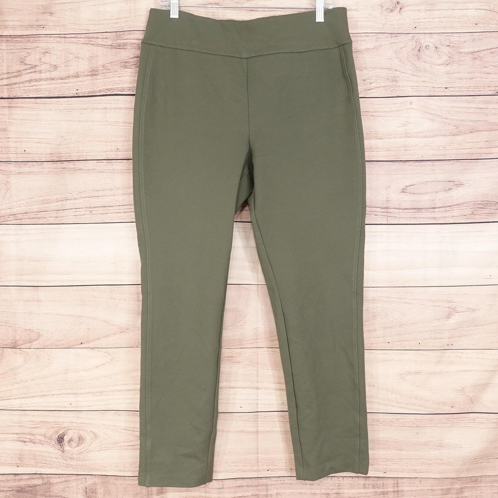 Express Pants Womens L Green Ponte Slim Dress Pants Pull On Stretch